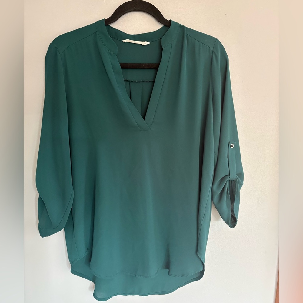Lush Teal V-Neck Blouse
